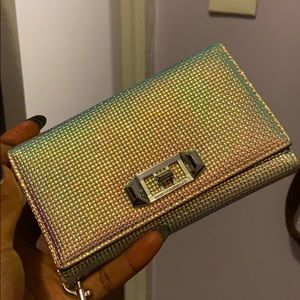 Holographic Rebecca Minkoff iPhone X wristlet case